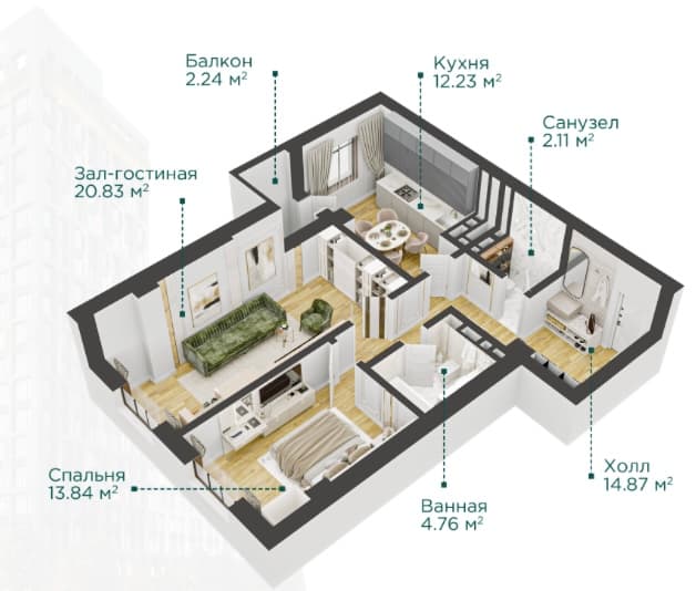 Элитка, 70 м2, этаж 3/16, ж/к Royal Garden, Сост: Строящийся ПСО - фото 5