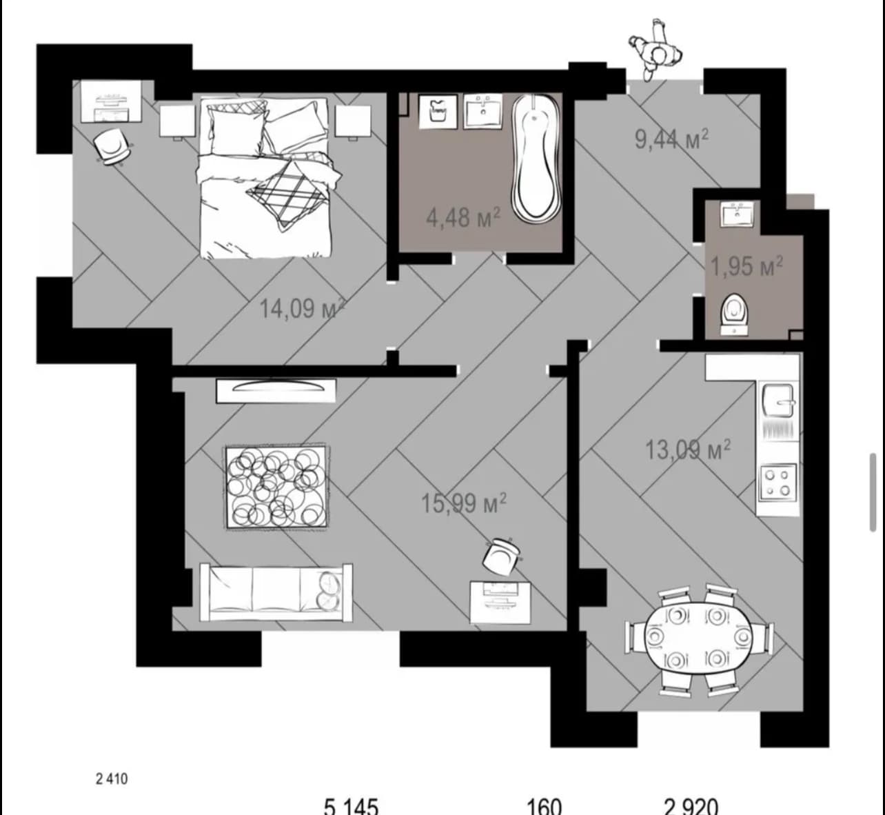 Элитка, 2 ком, 60 м2, этаж 13/14, ж/к ЖК Discovery, Сост: Строящийся ПСО - фото 3