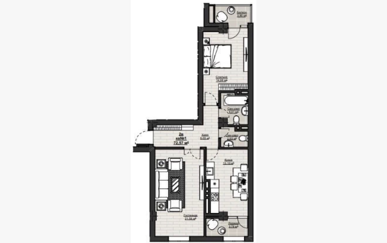 Продажа, Элитка, 2 ком, 72.57 м2, этаж 5/14, ж/к Нью Сити( New city), Сост: Строящийся ПСО - фото 1