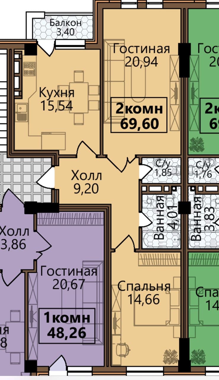 Элитка, 2 ком, 70 м2, этаж 4/9, Сост: Строящийся ПСО - фото 7