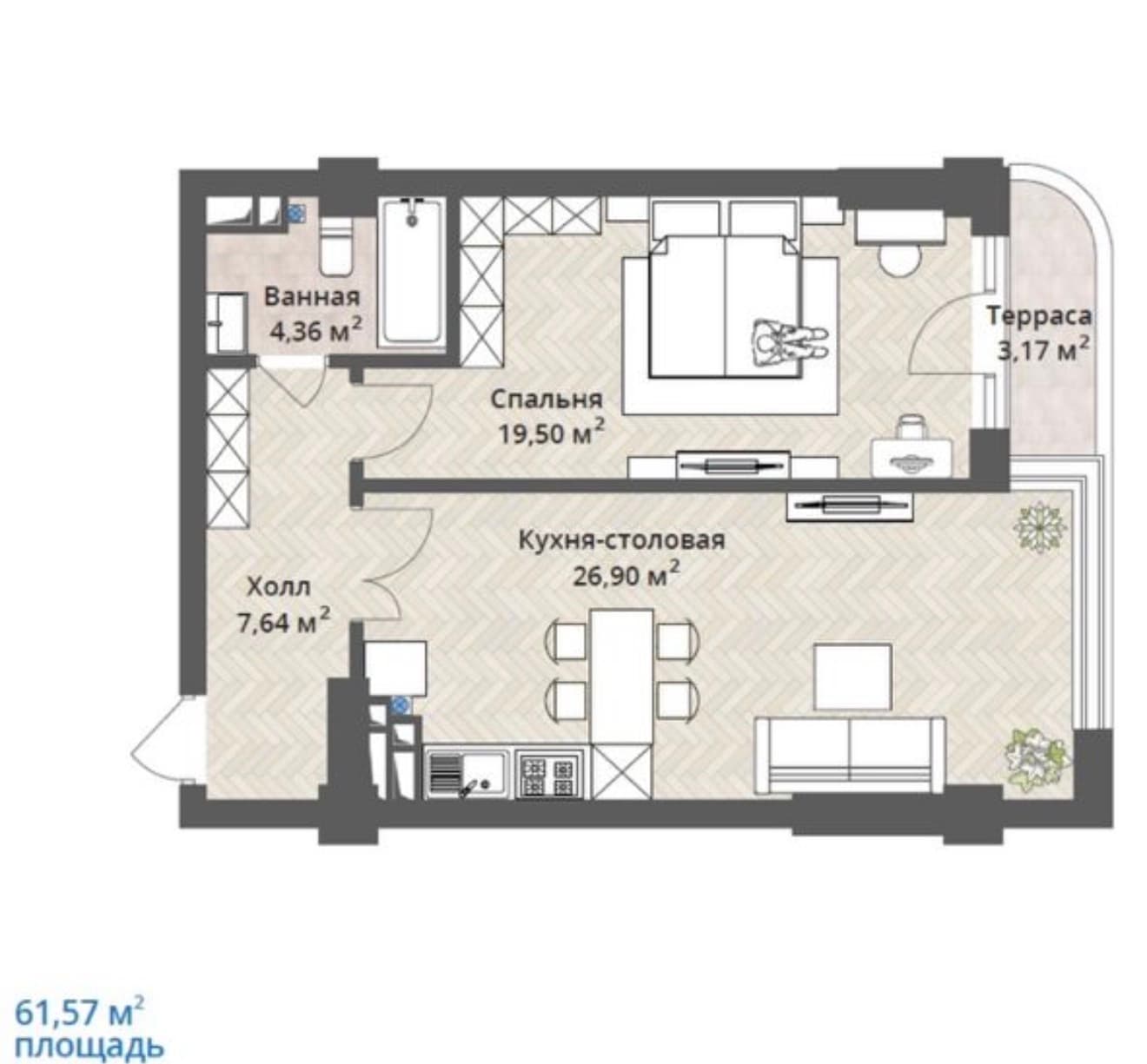 Продажа, Элитка, 2 ком, 62 м2, этаж 2/9, ж/к ORTOSAY VILLAGE, Сост: Строящийся ПСО - фото 1
