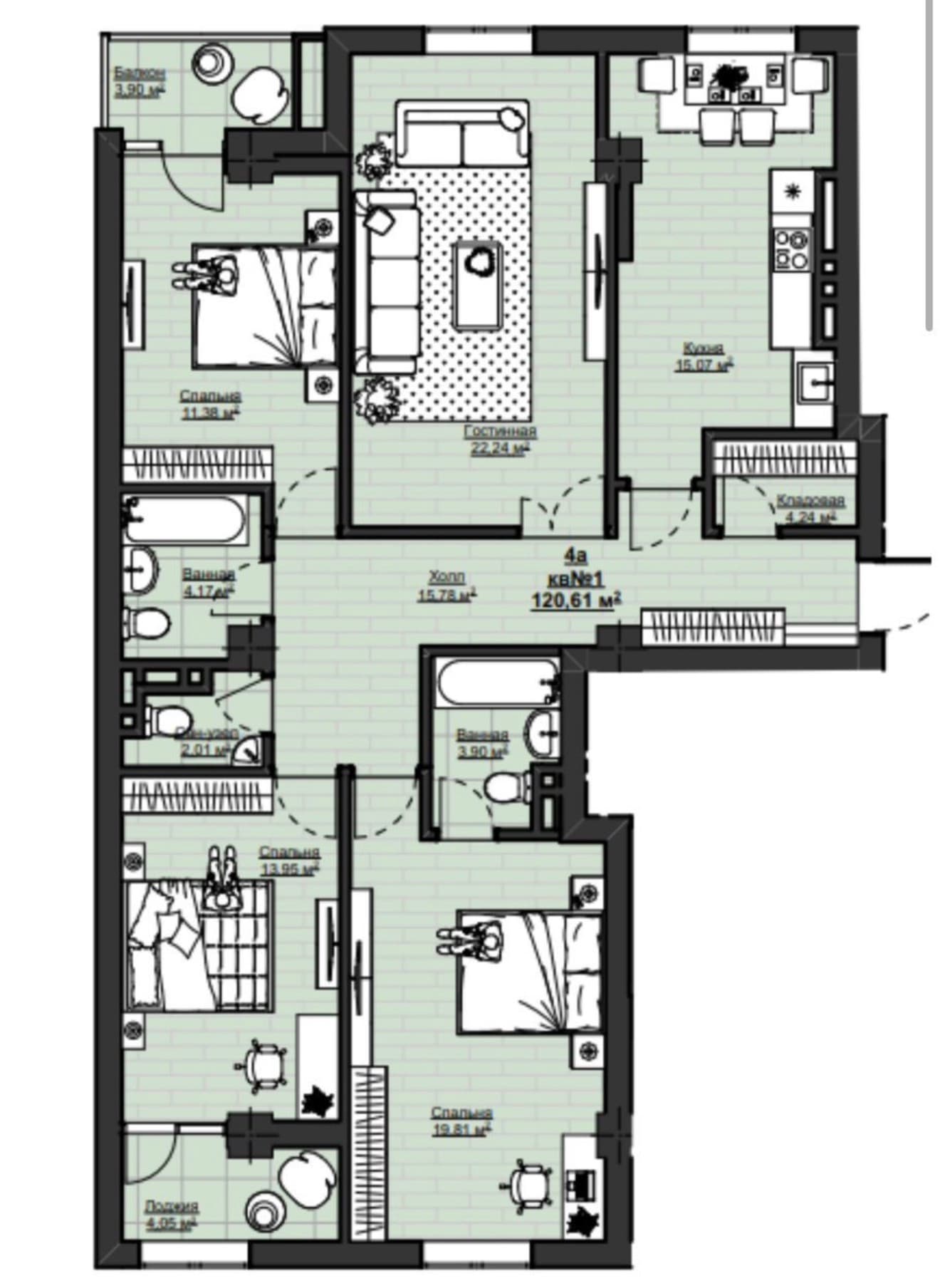 Продажа, Элитка, 4 ком, 120.61 м2, этаж 6/14, ж/к Арт Сити (Art City), Сост: Сдан ПСО - фото 1