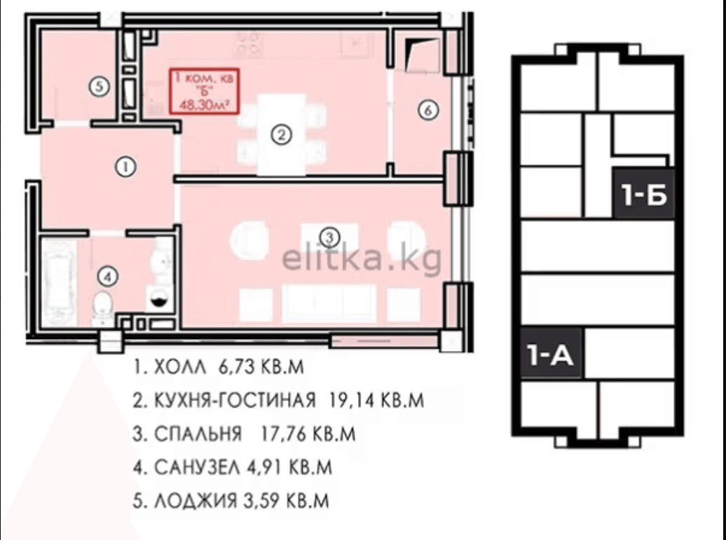 Элитка, 1 ком, 53 м2, этаж 13/16, ж/к Madison, Сост: Сдан ПСО - фото 1