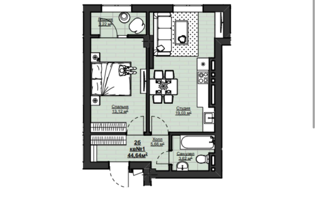 Продажа, Элитка, 1 ком, 44.64 м2, этаж 9/14, ж/к Нью Сити( New city), Сост: Сдан ПСО - фото 1