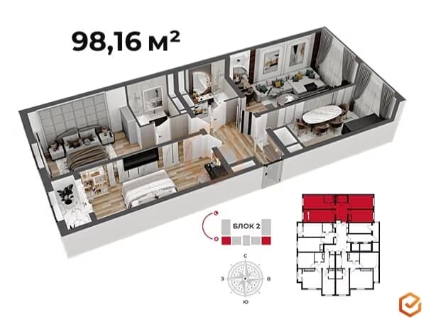Элитка, 98.16 м2, этаж 16/16, ж/к Tokyo CITY (Токио Сити), Сост: Строящийся ПСО