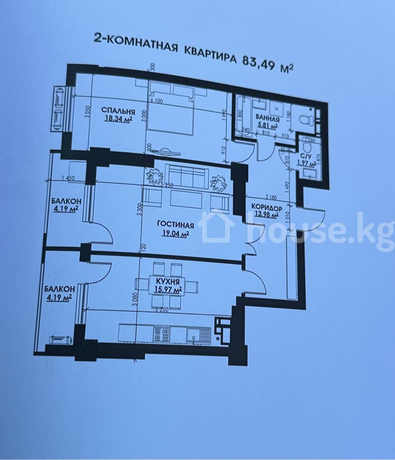 Элитка, 2 ком, 84 м2, этаж 9/18, ж/к Turpan Tower, Сост: Строящийся ПСО - фото 2