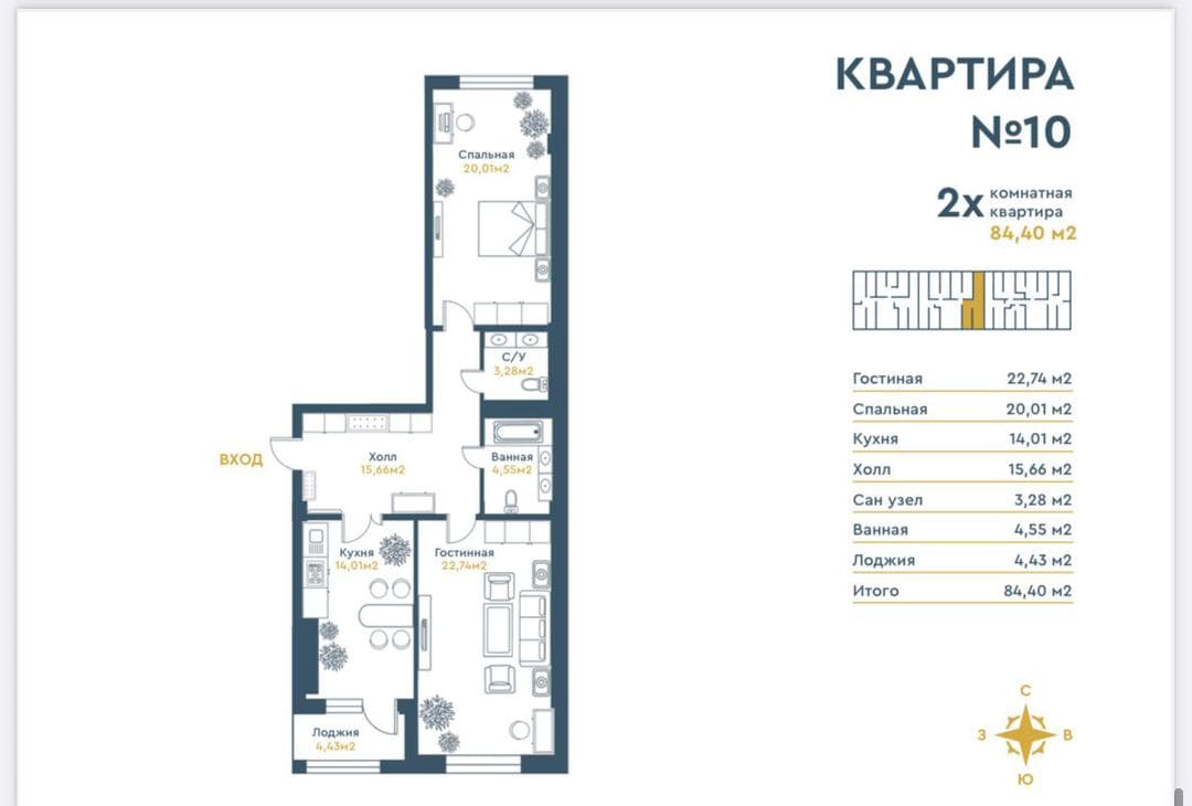 Элитка, 2 ком, 84.4 м2, этаж 8/12, ж/к Платинум Резиденс - фото 4
