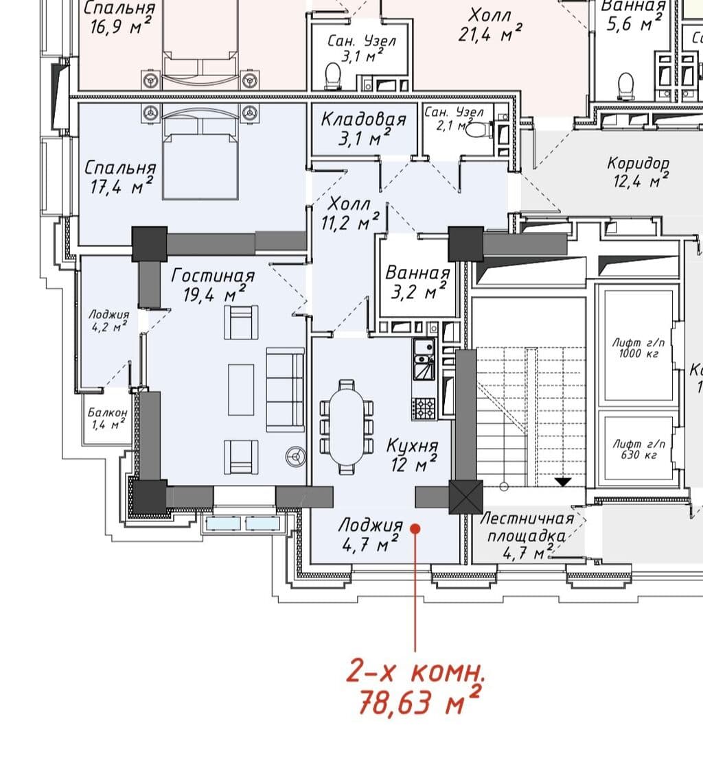 Элитка, 2 ком, 78.63 м2, этаж 12/16, ж/к Москва Сити (Moskva City Микрорайон Асанбай), Сост: Строящийся ПСО - фото 3