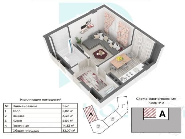 Элитка, 1 ком, 32 м2, этаж 9/14, ж/к Prime City, Сост: Строящийся ПСО - фото 2