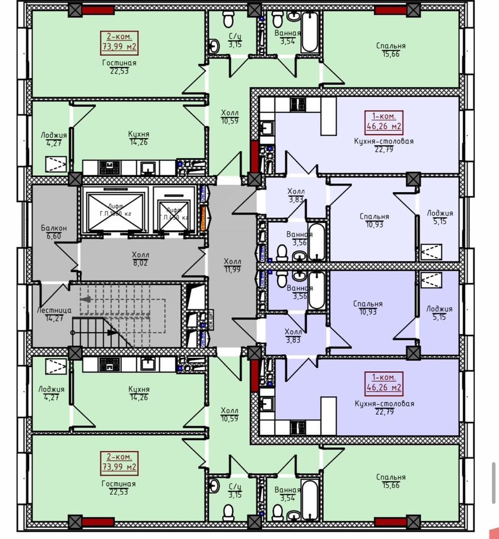 Элитка, 1 ком, 46.26 м2, этаж 12/12, ж/к Sun House-2 (Сан Хаус-2), Сост: Строящийся ПСО - фото 2