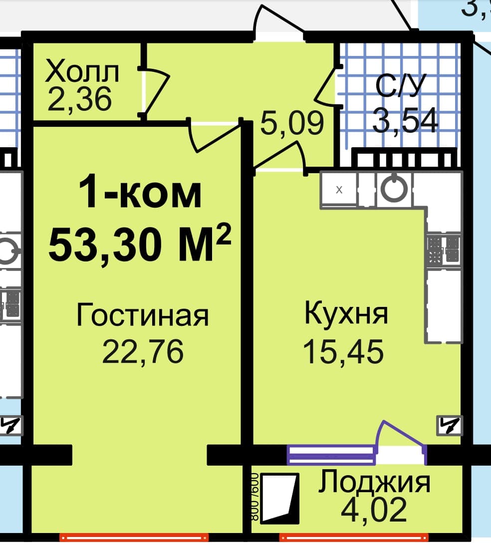 Элитка, 1 ком, 53.3 м2, этаж 8/14, ж/к Aalam City, Сост: Сдан ПСО - фото 1
