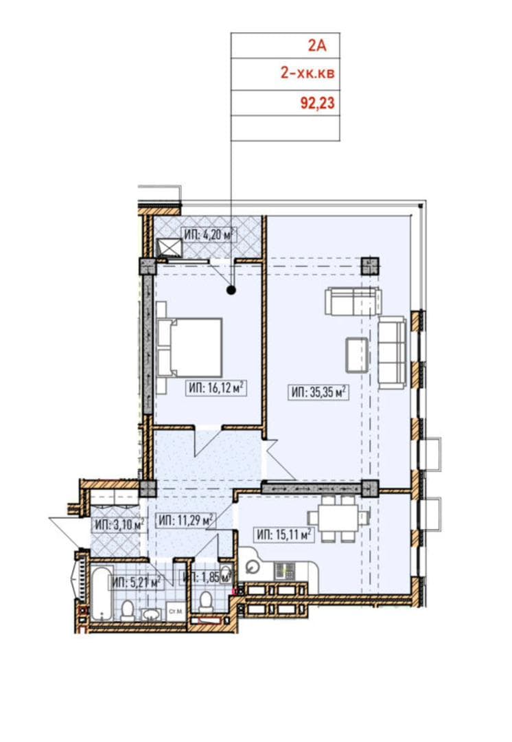 Элитка, 2 ком, 92.23 м2, этаж 14/14, ж/к Нью-Йорк сити (New York city), Сост: Сдан ПСО - фото 1