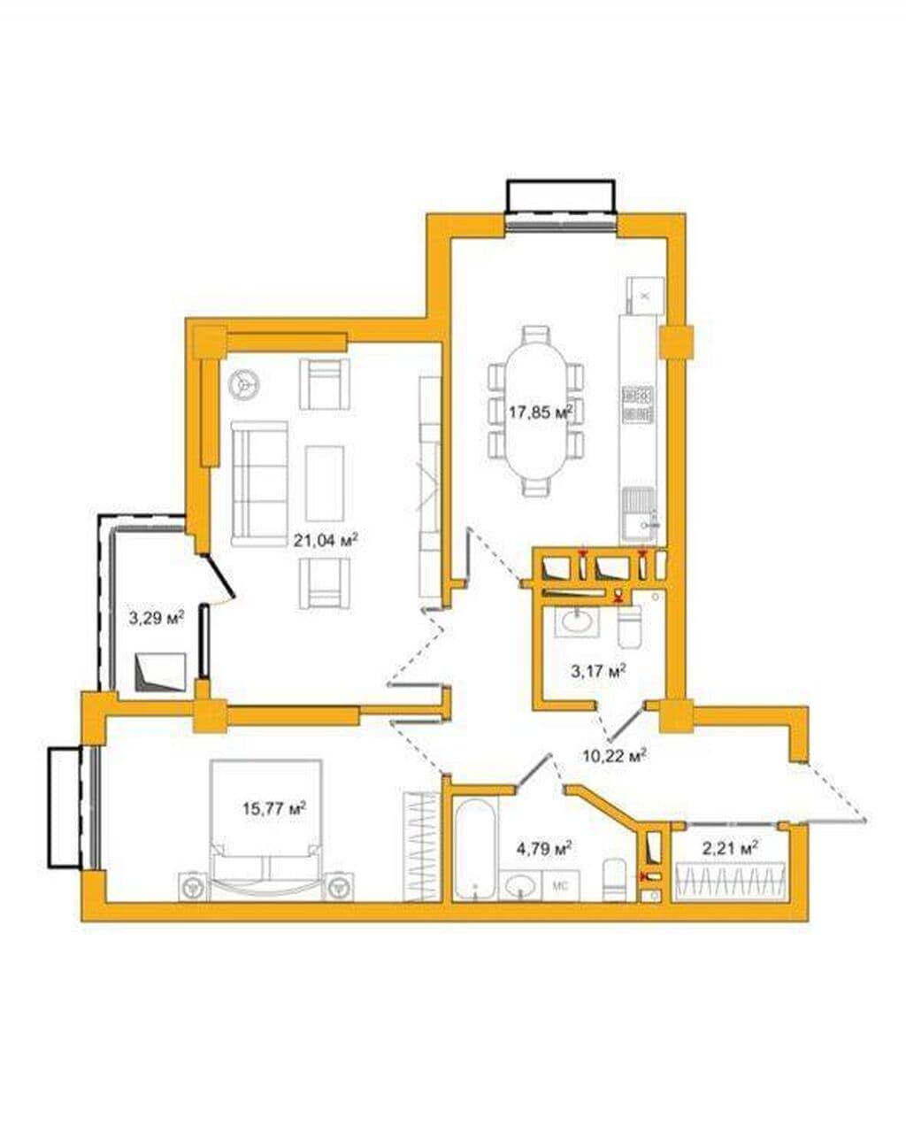 Элитка, 2 ком, 78 м2, этаж 12/17, ж/к Imarat Park Residence, Сост: Строящийся ПСО - фото 1