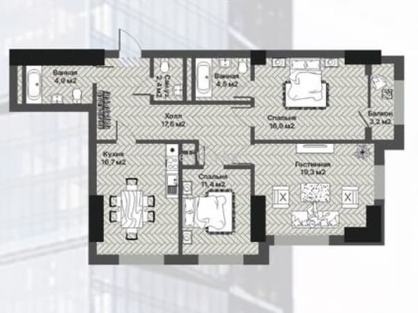 Элитка, 3 ком, 97 м2, этаж 13/25, ж/к Gravity (Гравити), Сост: Строящийся ПСО - фото 1
