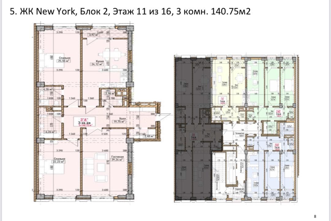 Элитка, 3 ком, 140.75 м2, этаж 11/16, ж/к Нью-Йорк сити (New York city), Сост: Строящийся ПСО - фото 1