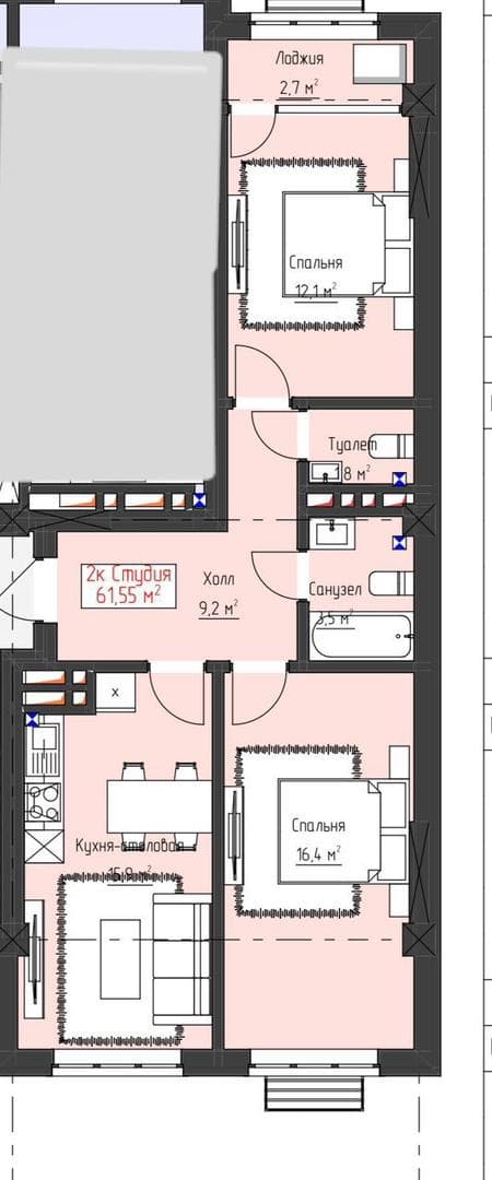 Продажа, Элитка, 2 ком, 63 м2, этаж 4/10, Сост: Сдан ПСО - фото 2