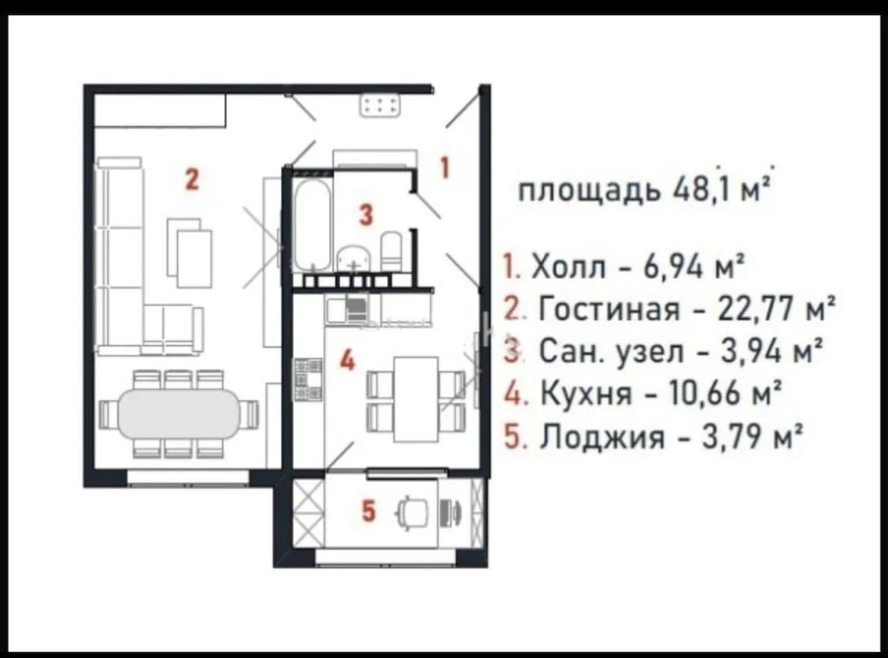 Продажа, Элитка, 1 ком, 48.1 м2, этаж 7/9, ж/к JIbek City, Сост: Сдан ПСО - фото 1