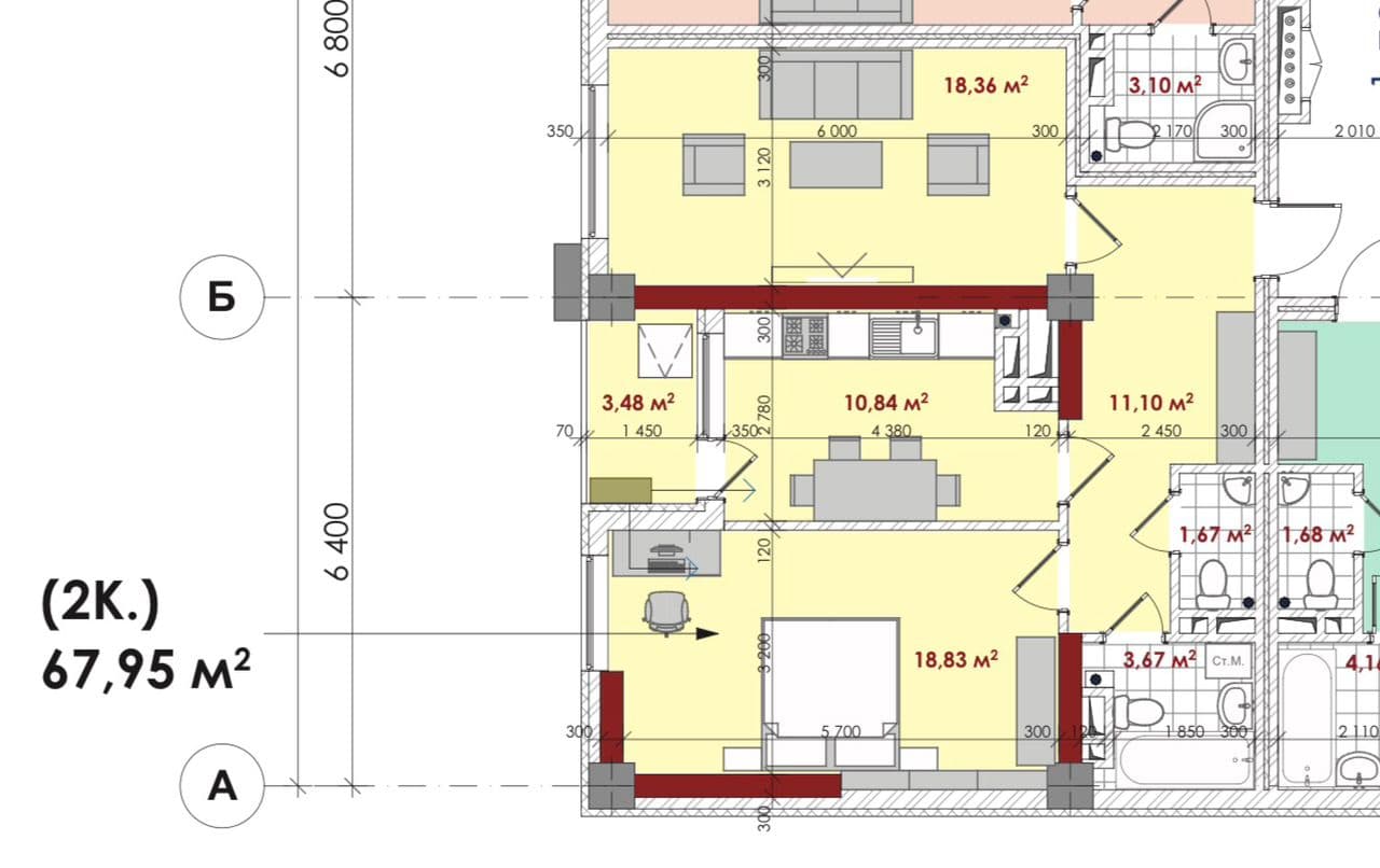 Продажа, Элитка, 2 ком, 63 м2, этаж 2/16, ж/к Крейсер (Kreyser), Сост: Сдан ПСО - фото 2