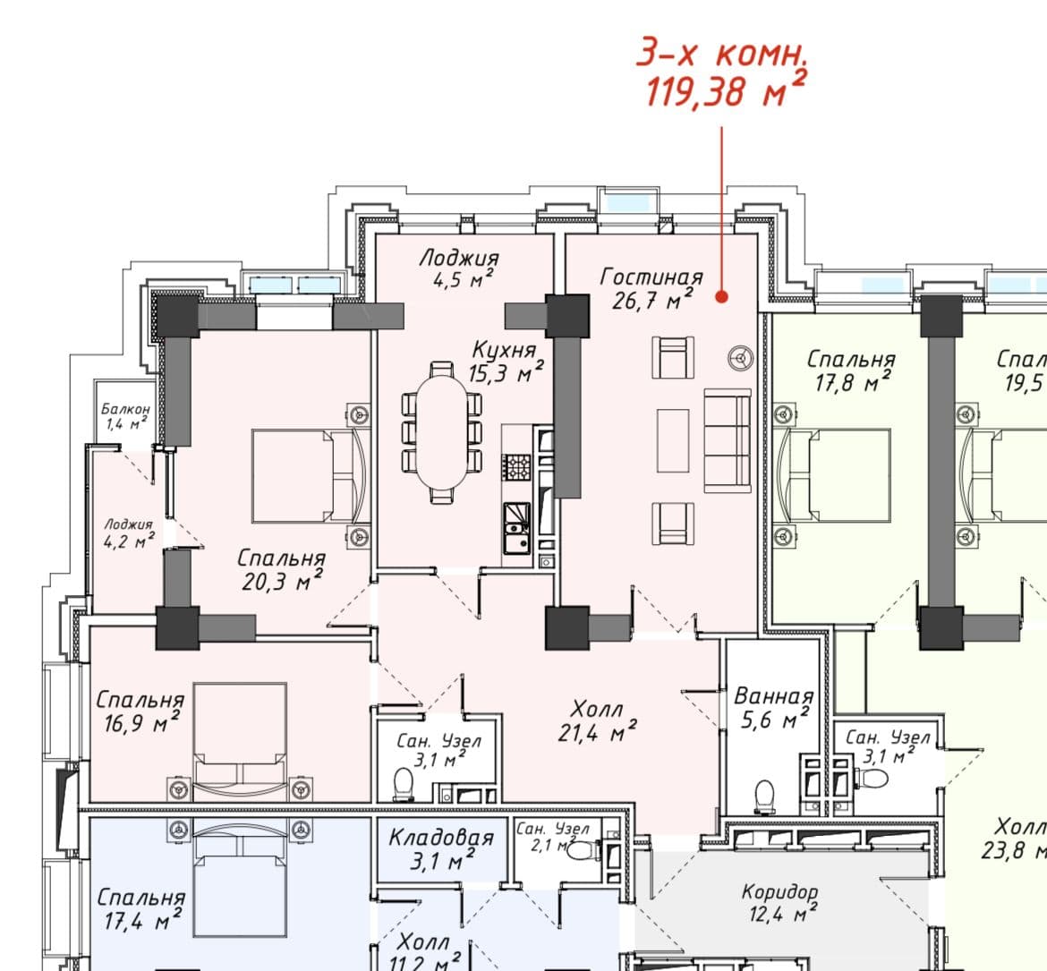 Продажа, Элитка, 3 ком, 119 м2, этаж 7/12, ж/к Москва Сити (Moskva City Микрорайон Асанбай), Сост: Строящийся ПСО - фото 3