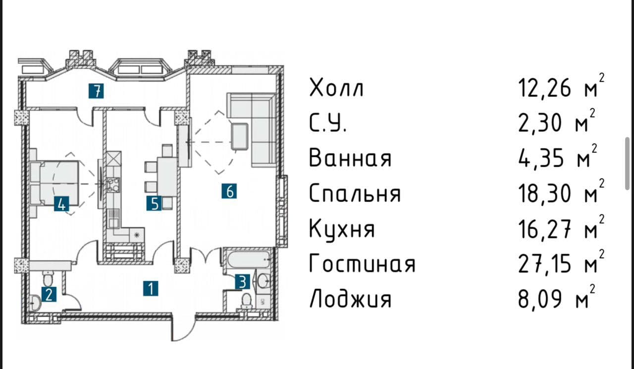 Продажа, Элитка, 2 ком, 88 м2, этаж 4/16, ж/к Агат (Agat), Сост: Сдан ПСО - фото 1