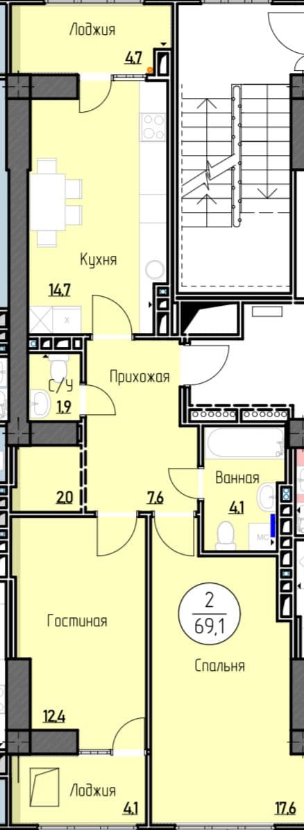 Продажа, Элитка, 2 ком, 69.1 м2, этаж 4/12, ж/к ЖК Суюмбаева, Сост: Строящийся ПСО - фото 2