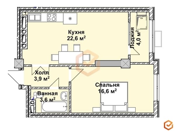 Продажа, Элитка, 1 ком, 50.69 м2, этаж 10/11, ж/к Веста (VESTA), Сост: Сдан ПСО - фото 1