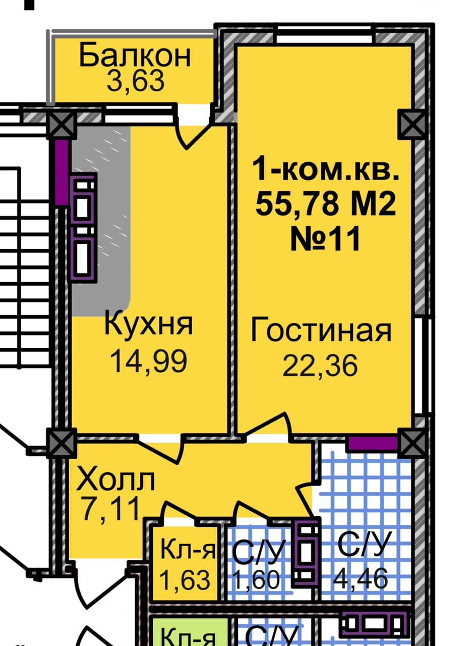 Продажа, Элитка, 1 ком, 55.78 м2, этаж 3/10, ж/к Aalam City, Сост: Сдан ПСО - фото 1