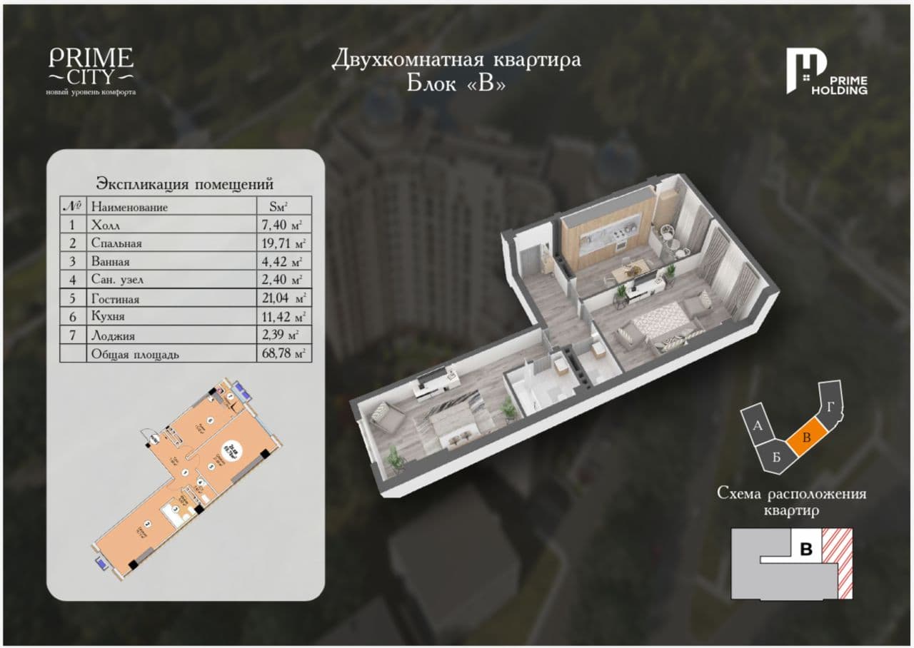 Элитка, 68 м2, этаж 14/14, ж/к Prime City, Сост: Сдан ПСО - фото 2