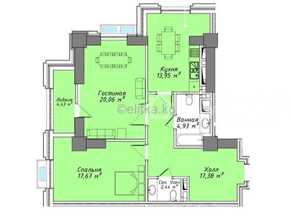 Элитка, 80 м2, этаж 4/19, ж/к Москва Сити (Moskva City Микрорайон Асанбай), Сост: Строящийся ПСО - фото 2