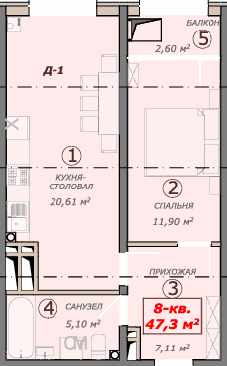 Планировка 1-комн
