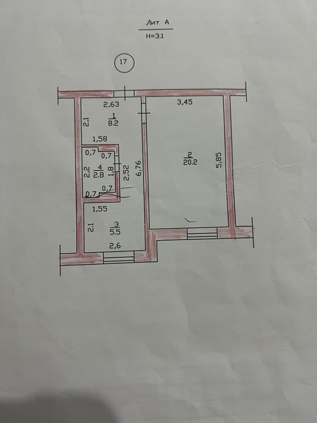 1 ком, Индивидуальный проект, 37 м2, этаж 3/5, Сост: Среднее