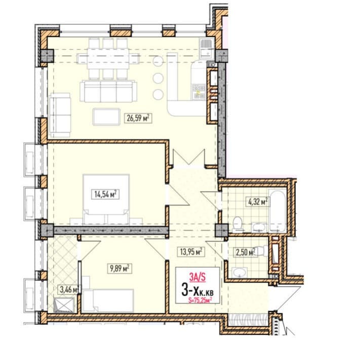 Продажа, Элитка, 2 ком, 75.25 м2, этаж 11/18, ж/к Нью-Йорк сити (New York city), Сост: Строящийся ПСО