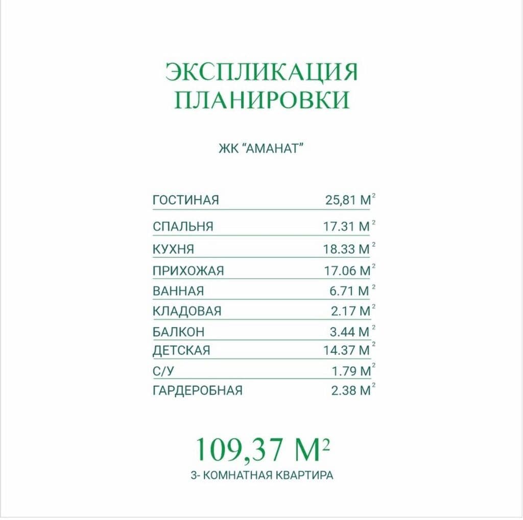 Элитка, 3 ком, 110 м2, этаж 12/11, ж/к Аманат, Сост: Евроремонт - фото 1