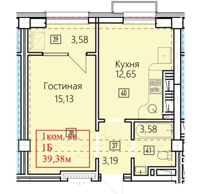 Элитка, 1 ком, 39.38 м2, этаж 12/15, ж/к Нью-Йорк сити (New York city), Сост: Строящийся ПСО - фото 2