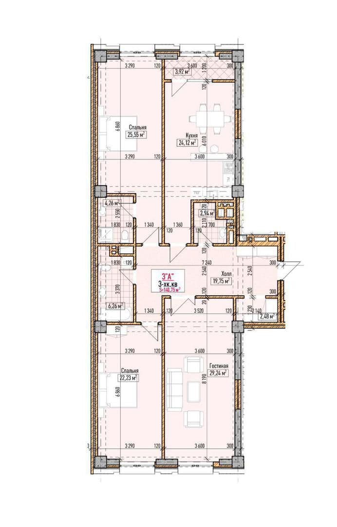 Элитка, 3 ком, 140.75 м2, этаж 5/, ж/к Нью-Йорк сити (New York city), Сост: Строящийся ПСО - фото 2