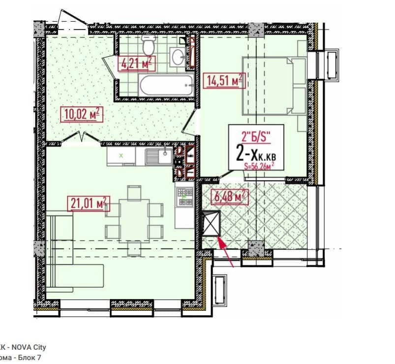 Продажа, Элитка, 2 ком, 56.25 м2, этаж 11/14, ж/к ЖК Нова (Nova), Сост: Сдан ПСО - фото 3