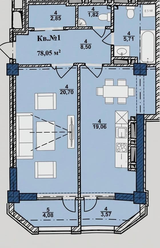 Продажа, Элитка, 2 ком, 78 м2, этаж 12/13, ж/к ЖК "12th City Residence", Сост: Евроремонт - фото 1