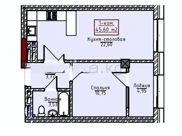 Элитка, 2 ком, 47 м2, этаж 11/12, ж/к Сан Хаус (Sun House), Сост: Сдан ПСО - фото 2