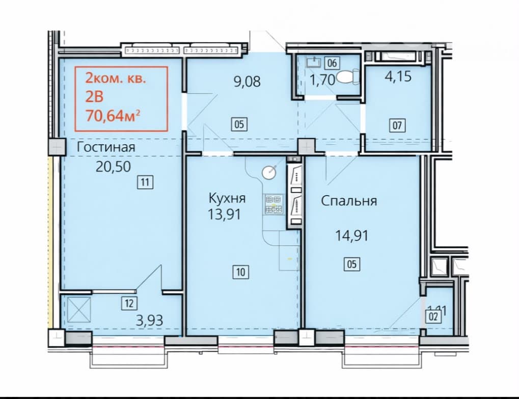 Продажа, Элитка, 2 ком, 70.64 м2, этаж 12/14, ж/к Нью-Йорк сити (New York city), Сост: Строящийся ПСО - фото 1