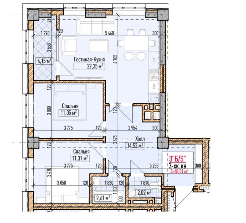 Элитка, 3 ком, 68.01 м2, этаж 12/16, ж/к Нью-Йорк сити (New York city), Сост: Строящийся ПСО - фото 6