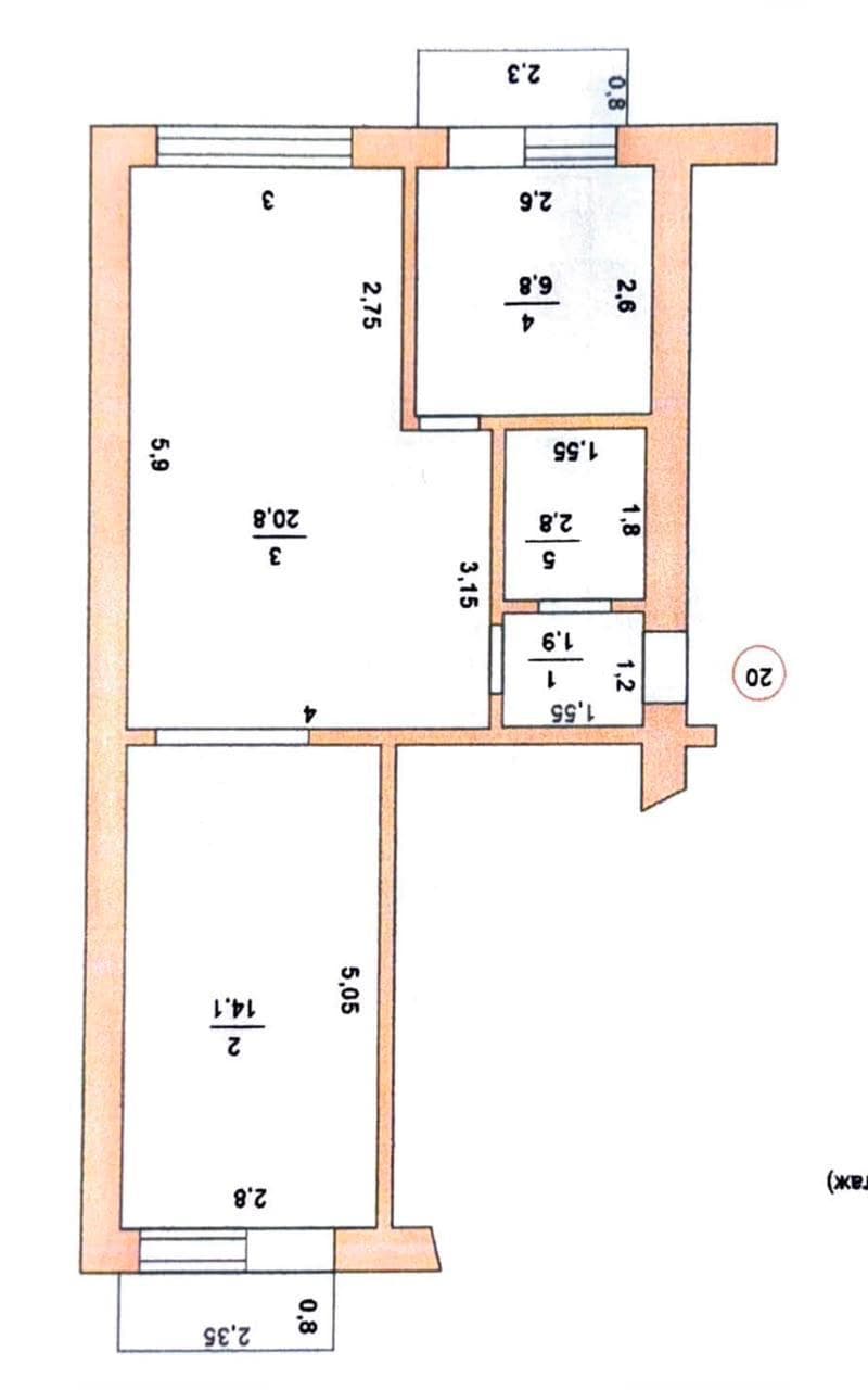 2 ком, 104 серия, 50 м2, этаж 3/3, Сост: Без ремонта - фото 11