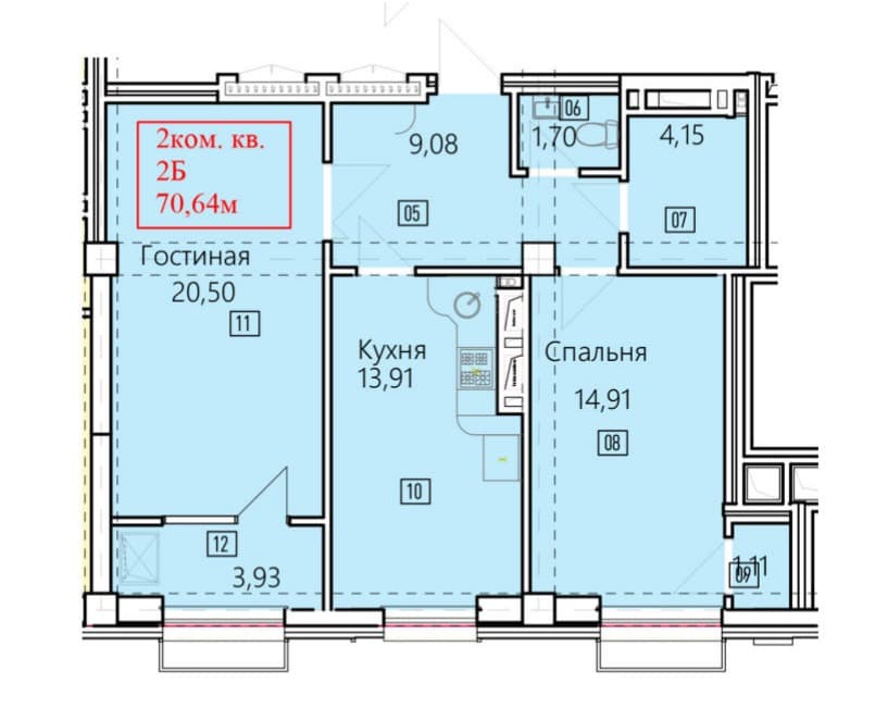Элитка, 2 ком, 70.64 м2, этаж 5/14, ж/к Нью-Йорк сити (New York city), Сост: Строящийся ПСО - фото 1