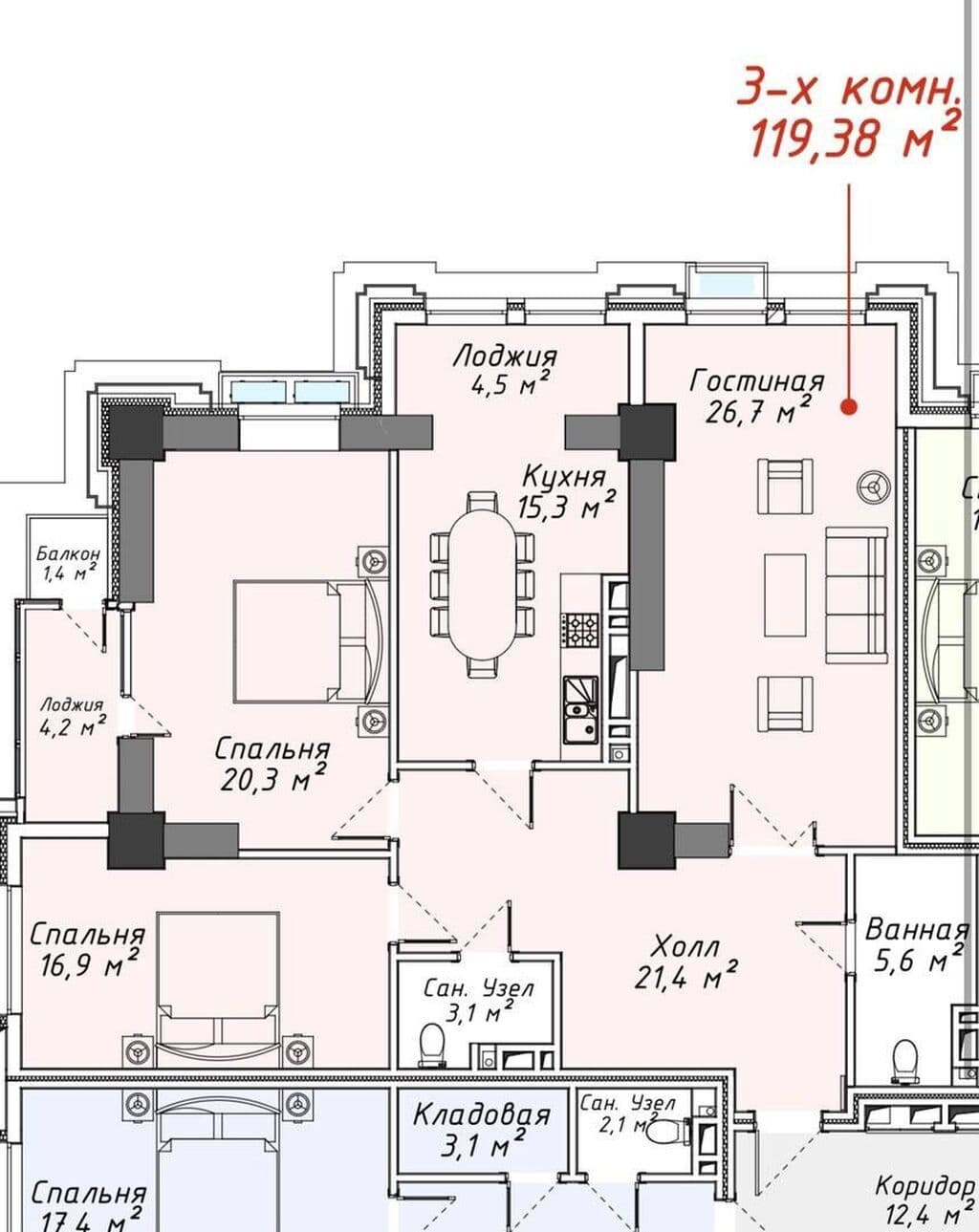 Элитка, 3 ком, 119 м2, этаж 14/15, ж/к Москва Сити (Moskva City Микрорайон Асанбай) - фото 2