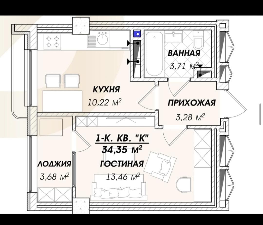 Элитка, 1 ком, 35.5 м2, этаж 10/13, ж/к Асман Резиденс (Asman Residence), Сост: Сдан ПСО - фото 2
