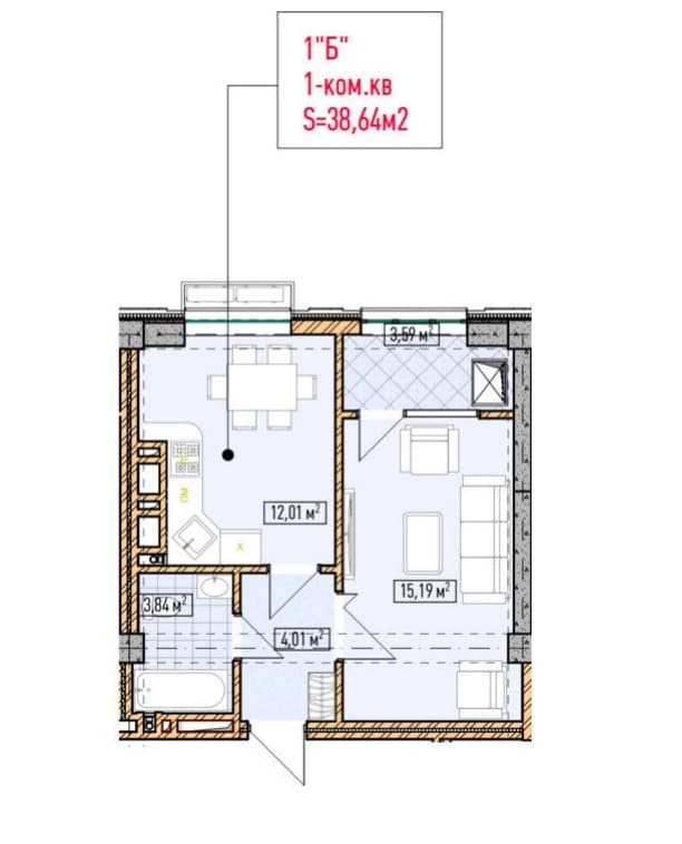 Элитка, 1 ком, 38.64 м2, этаж 7/14, ж/к Нью-Йорк сити (New York city), Сост: Строящийся ПСО - фото 2