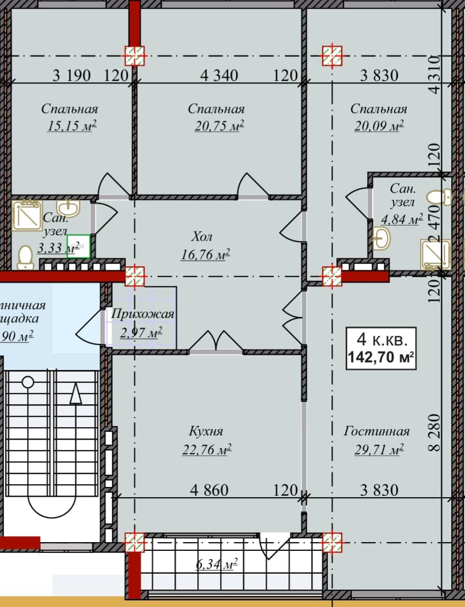 Элитка, 4 ком, 143 м2, этаж 5/5, ж/к Ницца Резиденс (Nitca Residence), Сост: Сдан ПСО - фото 10