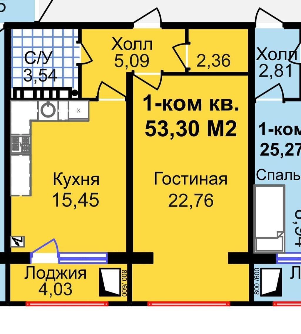 Элитка, 1 ком, 53.3 м2, этаж 9/9, ж/к Aalam City, Сост: Сдан ПСО - фото 1