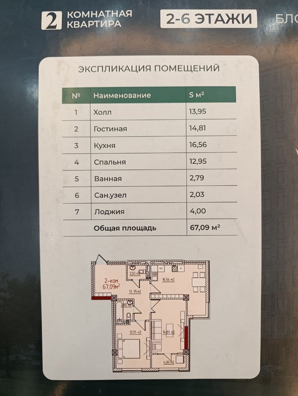 Элитка, 67 м2, этаж 5/13, ж/к ЖД MONE, Сост: Сдан ПСО - фото 2