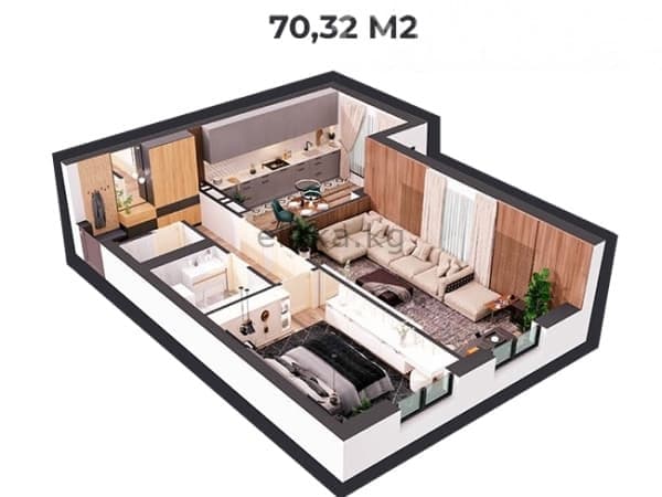Элитка, 2 ком, 72.5 м2, этаж 14/16, ж/к Madison, Сост: Сдан ПСО