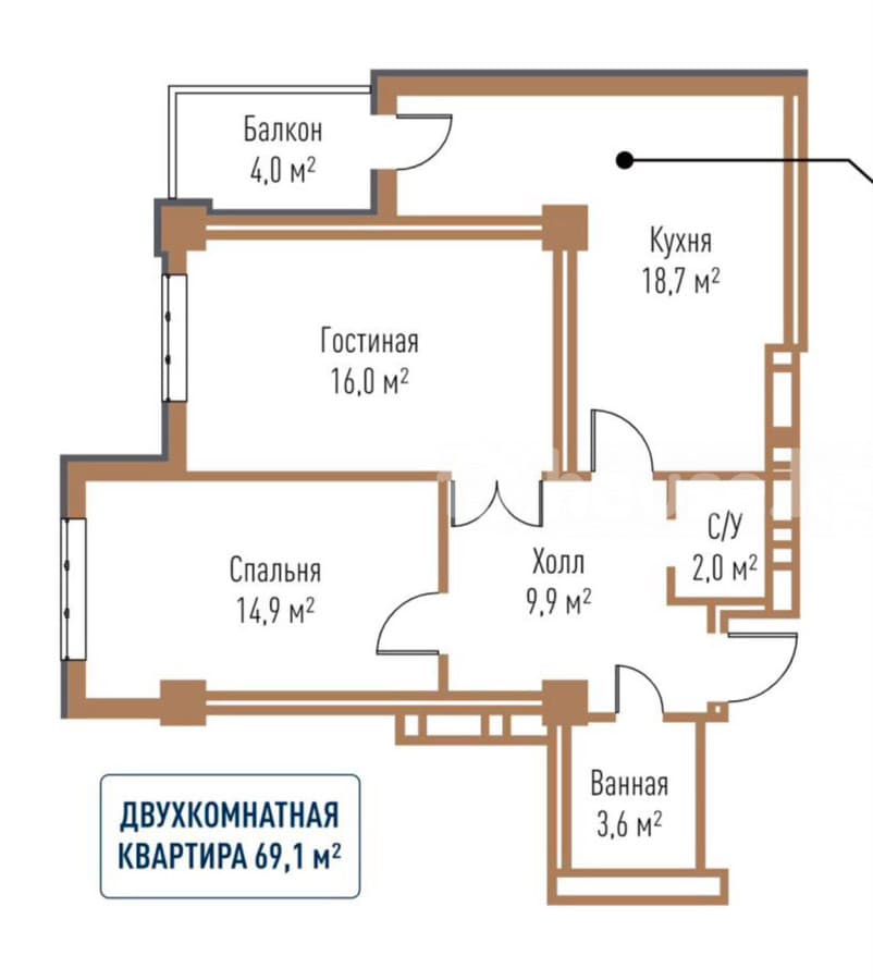 Элитка, 2 ком, 70 м2, этаж 7/14, ж/к ЖК SEVEN, Сост: Сдан ПСО - фото 3